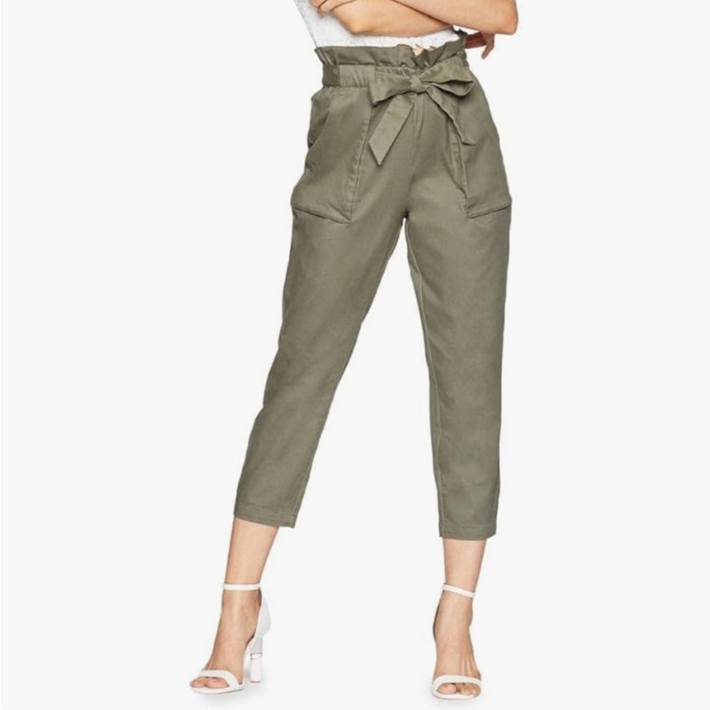BCBG Generation Green Ruffle Paper-bag Cropped Pants